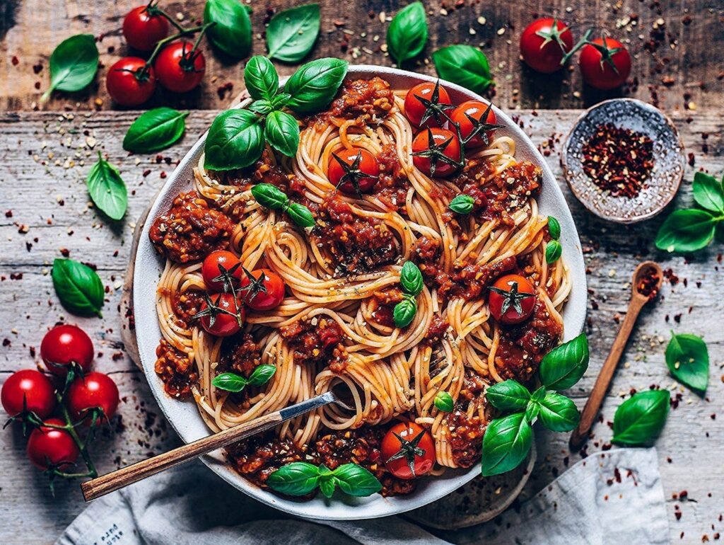 اسپاگتی با گوشت و گوجه فرنگی